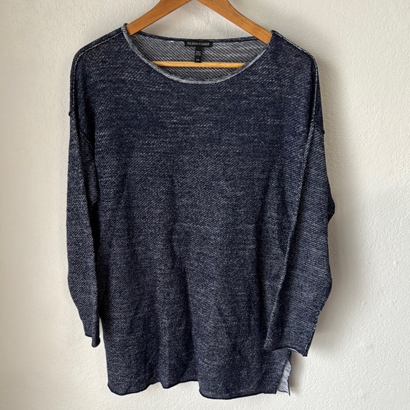 Eileen Fisher Blue‎ Marled Linen Blend Top